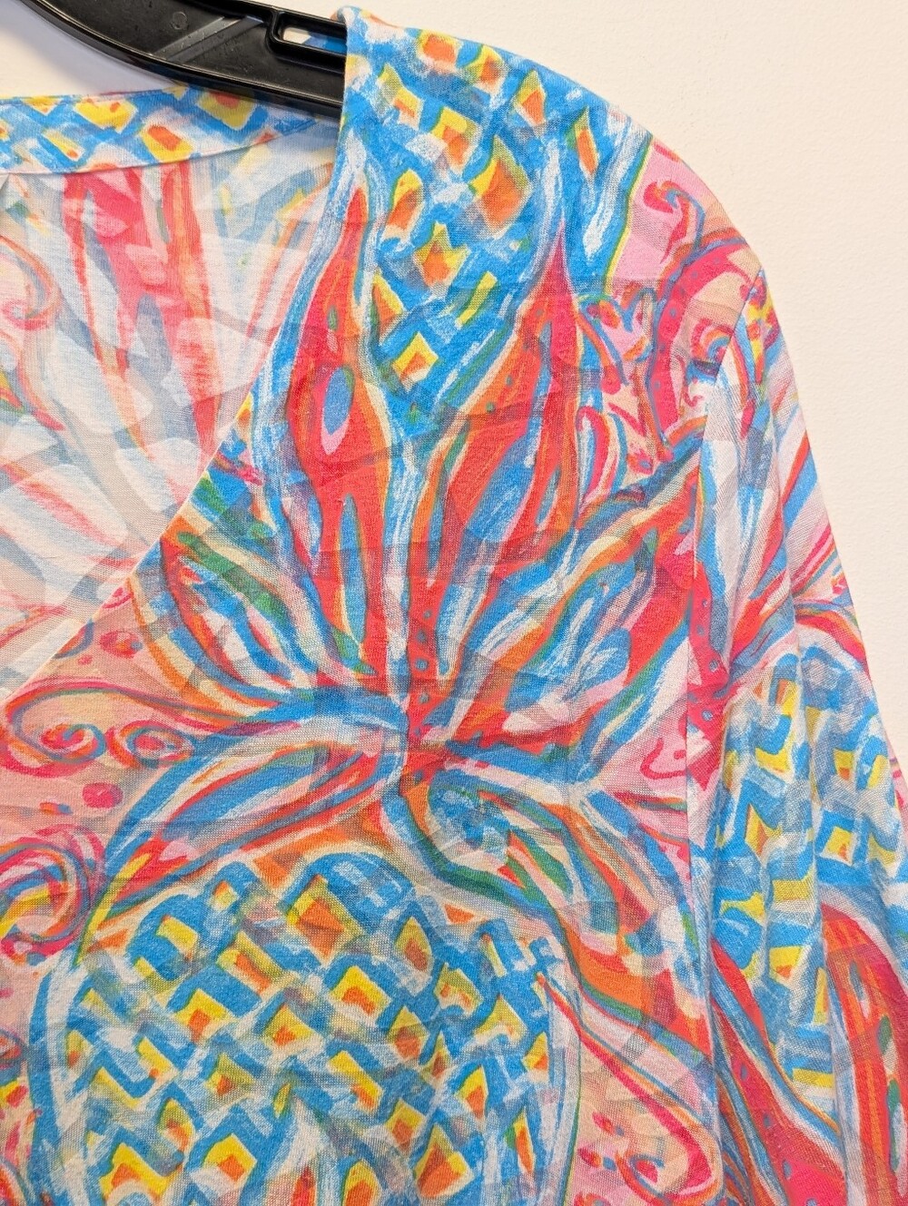 Lulu B Colorful Pineapple Print Asymmetrical Resort Tunic Top Soft Colorful 1X - Picture 5 of 14